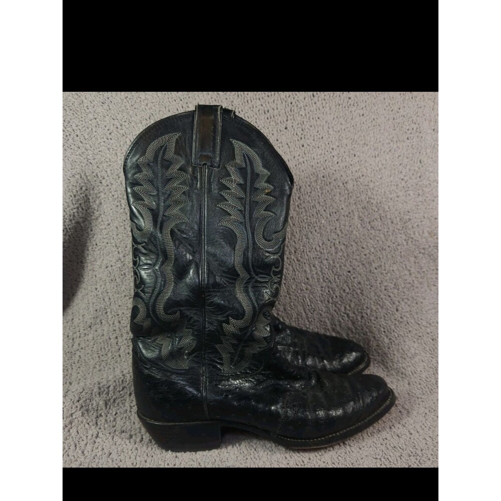 Justin Boots 8933 Mens Size 7.5 E Black Ostrich Leather Western Cowboy USA